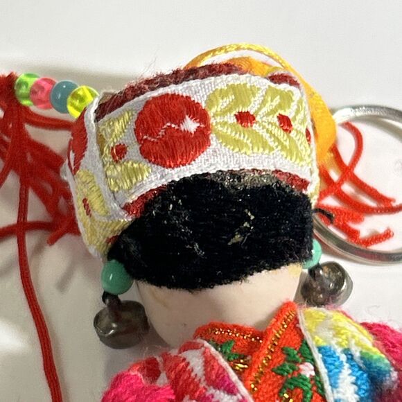 Vintage Pair Of Porcelain Jointed Colorful Ethnic Doll Keychains 4" - READ - Picture 10 of 11